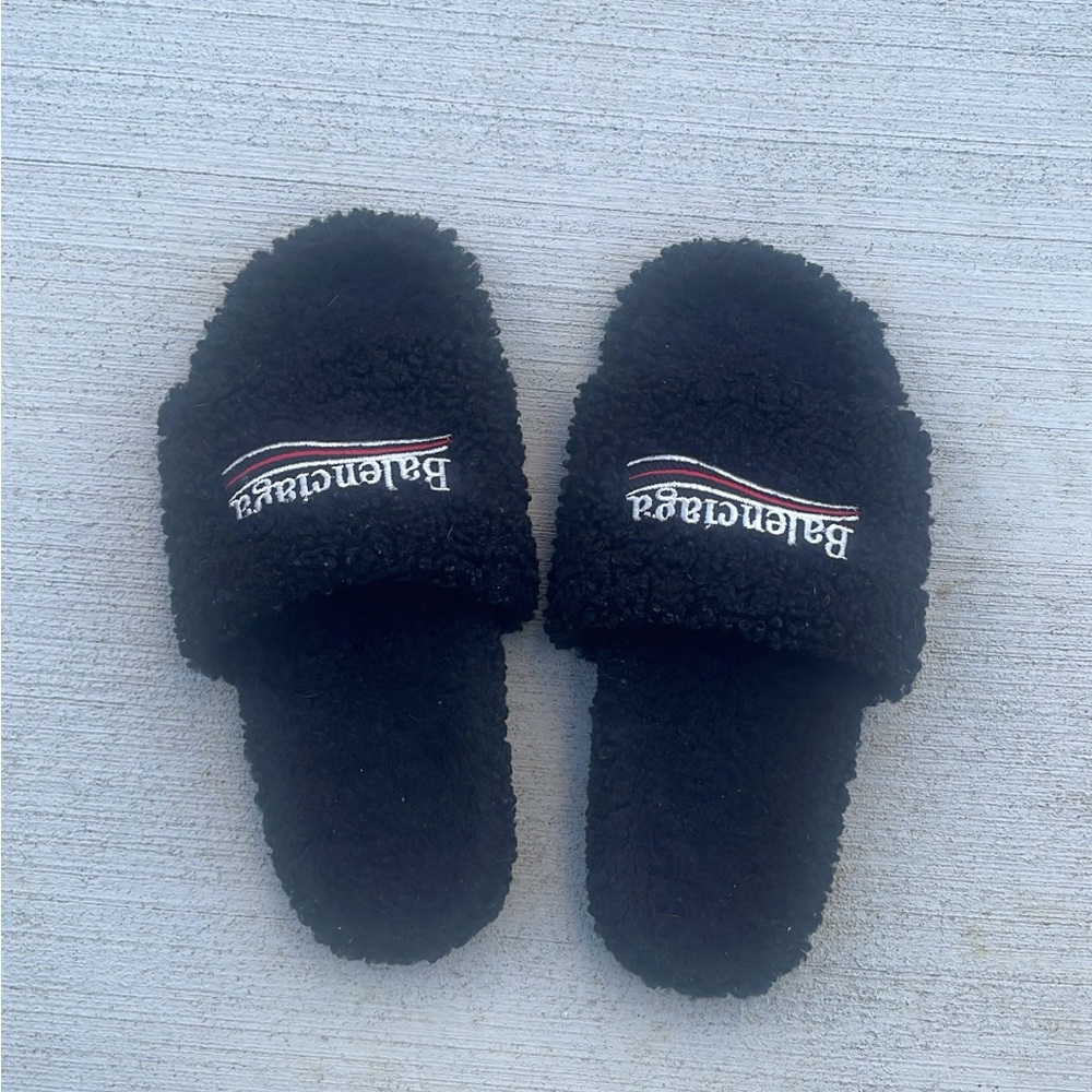 Balenciaga Black Plush Slides